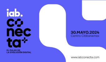 Gráfica promocional del evento IAB Conecta del 30 de mayo de 2024, en el Centro Citibanamex, con el lema "El Pulso de la Evolución Digital" y sitio web www.iabconecta.com.