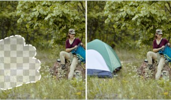 Una persona monta hábilmente una tienda de campaña verde en medio de un frondoso bosque, rodeada de una vegetación vibrante, como si estuviera guiada por indicaciones efectivas para crear el refugio al aire libre perfecto.