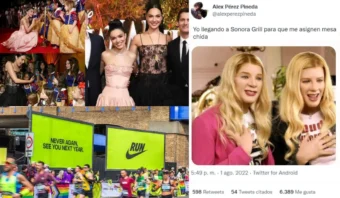 Un collage con imágenes de eventos de alfombra roja, un tweet que hace referencia a Sonora Grill con una escena de la película "White Chicks" y una valla publicitaria de Nike con corredores pasando.