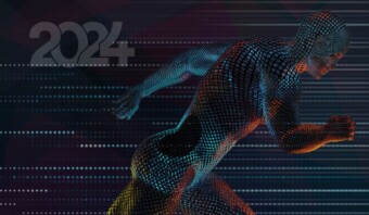 Una imagen futurista de marketing deportivo de un hombre corriendo.