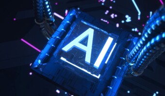 Venta en un chip de computadora con una luz azul.