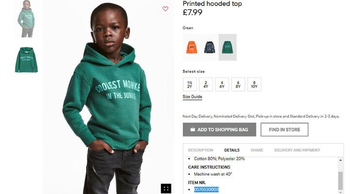 Un niño con una sudadera verde con capucha y la frase "EL MONO MÁS GENIAL DE LA JUNGLA" está parado con las manos en los bolsillos junto a un listado de compras en línea, resaltando la necesidad de comunicación de crisis en marketing y publicidad.
