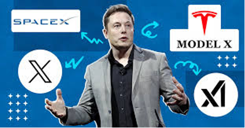 Una persona se encuentra frente a los logotipos de SpaceX, Tesla Model X y X, capturando perfectamente su marca personal con un fondo azul y líneas onduladas.
