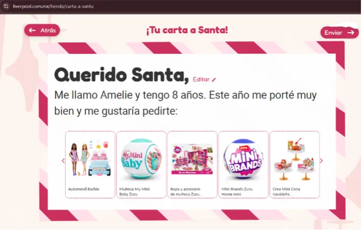  plataforma fácil y segura de navegar en la que los niños escriben su carta a Santa. 